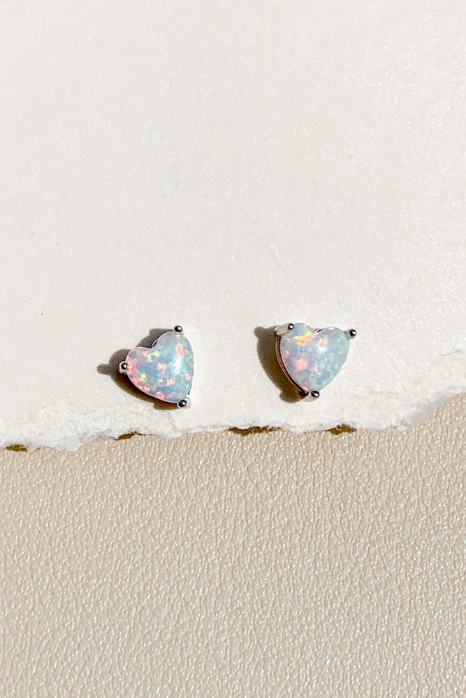Heart Opal Ear Studs