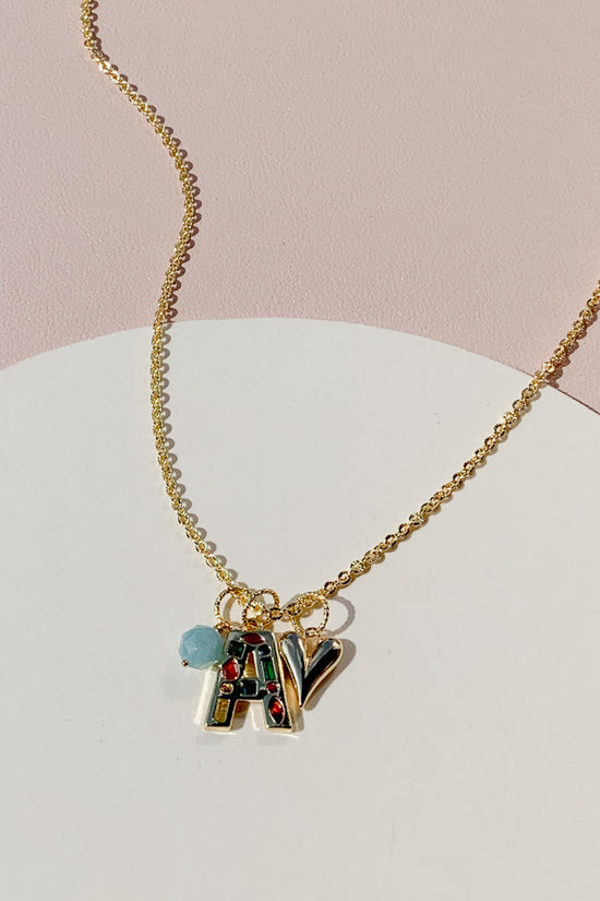Load image into Gallery viewer, Gia Initial Gemstone Trio Charm Necklace

