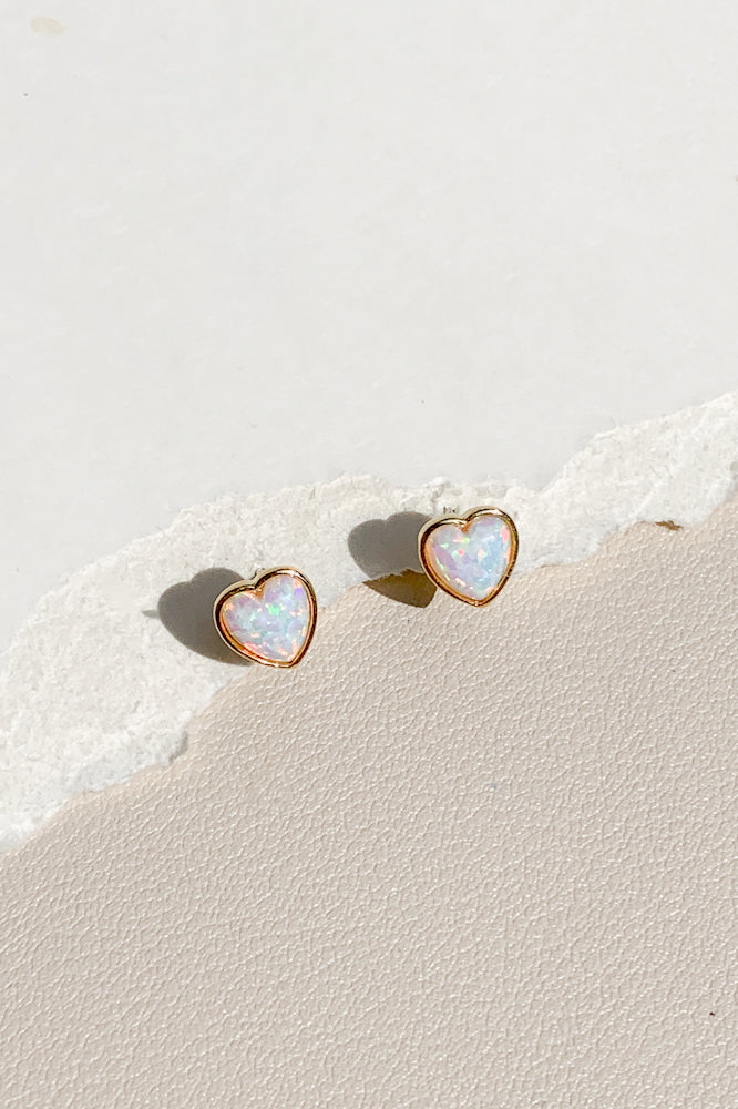 Load image into Gallery viewer, Heart Opal Ear Studs (925 Silver)

