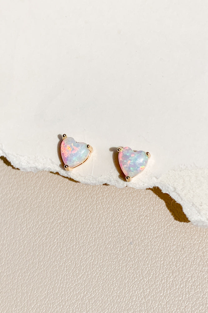 Heart Opal Ear Studs