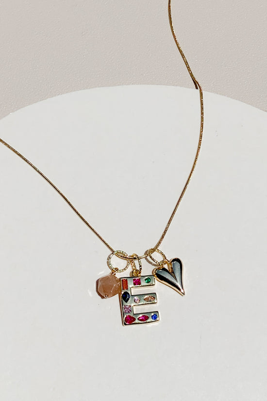 Load image into Gallery viewer, Gia Initial Gemstone Trio Charm Necklace
