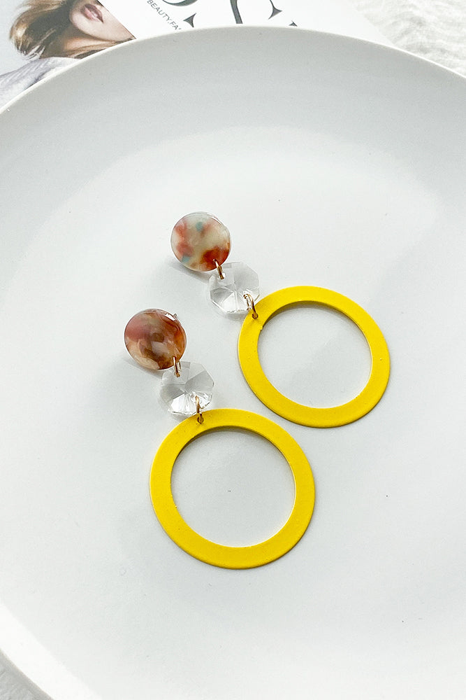 Yellow Circle Resin Drop Earrings